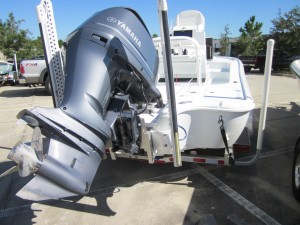 Yamaha outboard motor mounted on a boat.